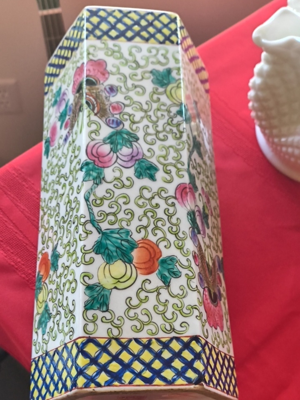 Hand-Painted Floral Porcelain Vase Ft. Butterfly And Hatch 11 In. Hex China